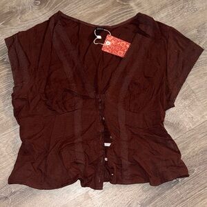 SHEIN Deep Brown Button-Up Blouse